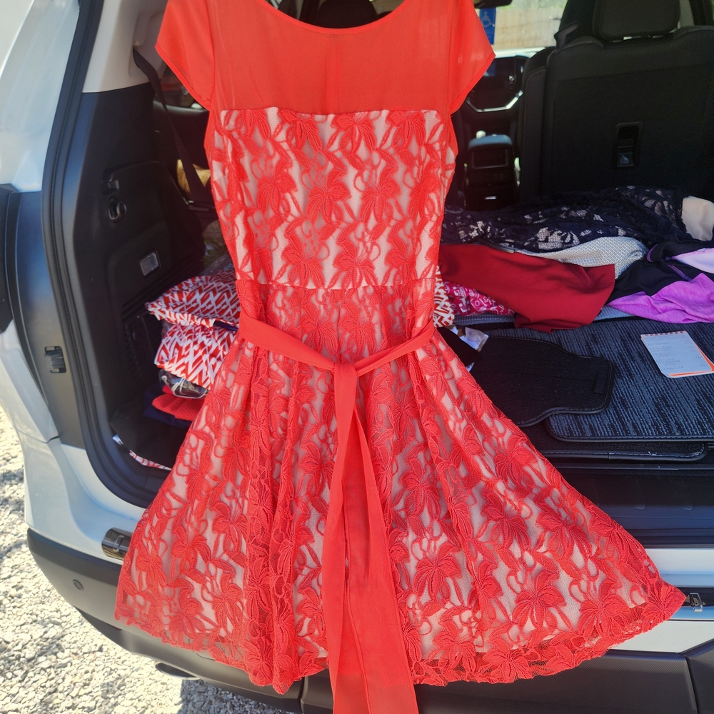 Red Lace Dress with Cap Sleeves
